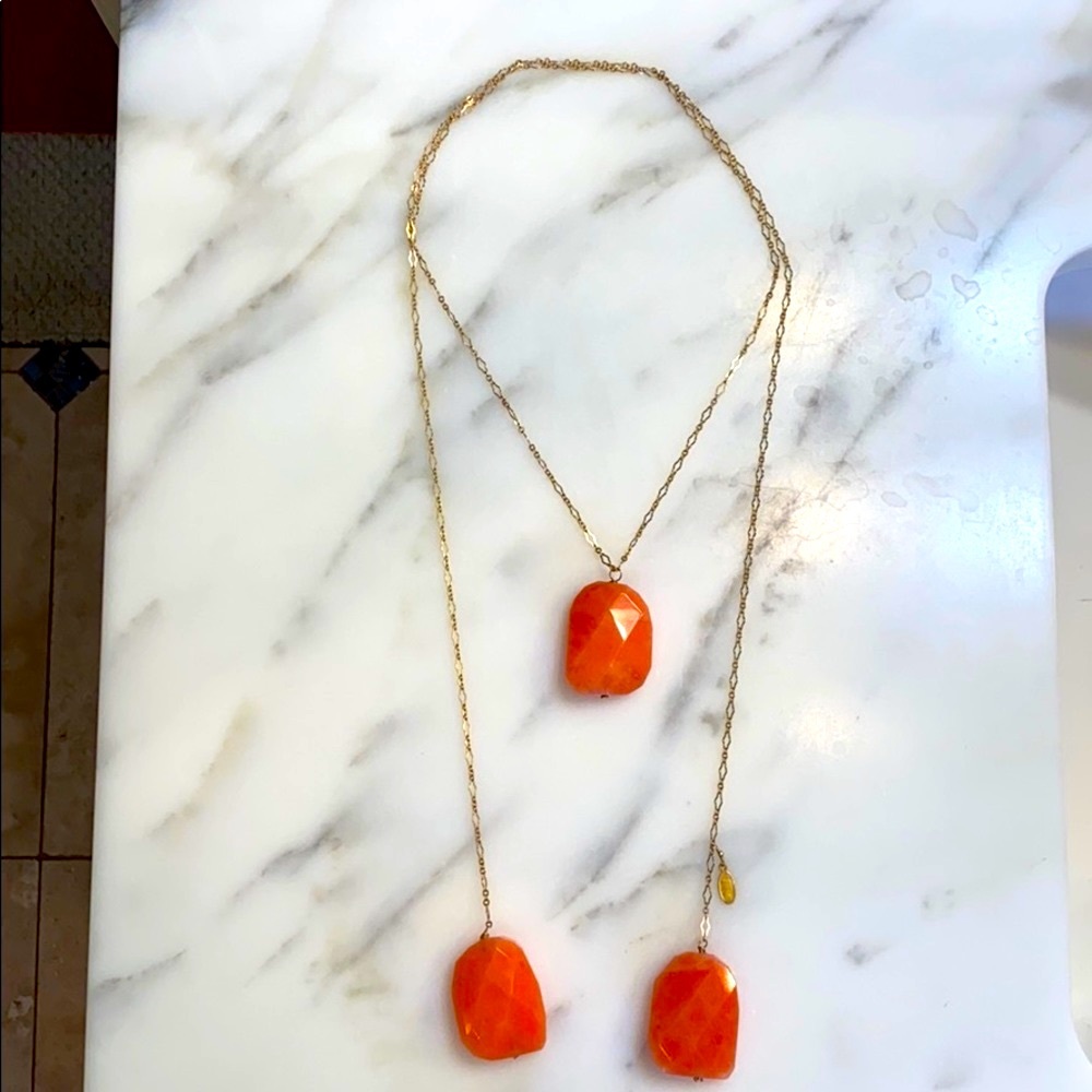 NWT Sogoli lariat style orange jade 3 stone chain